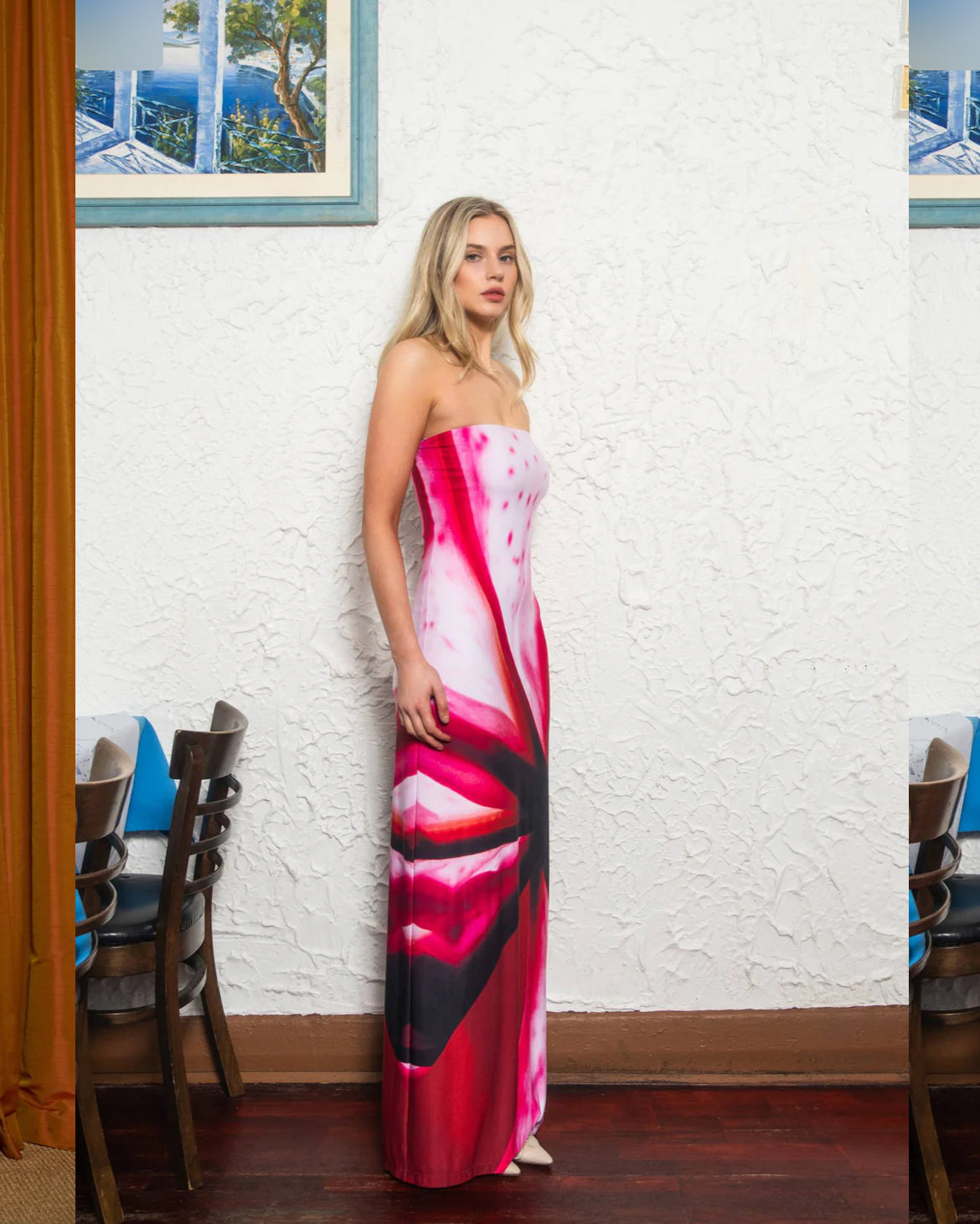 Strapless Slip Dress | Fuchsia Mosaic